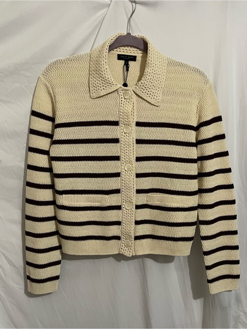 rag & bone Cream and Brown Striped Knit Cardigan - Picture 2 of 8